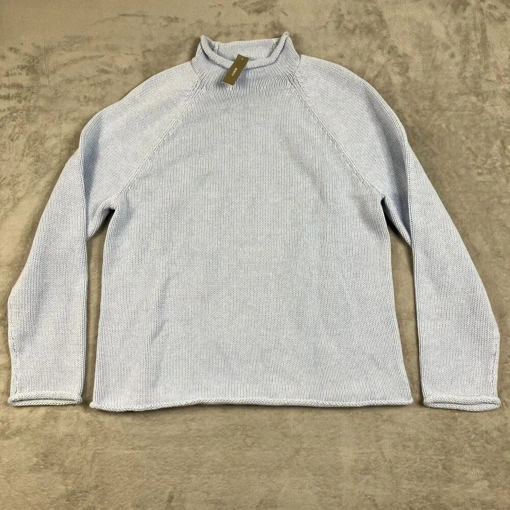 J Crew 1988 Rollneck Sweater Womens M Blue Cotton Coastal Preppy Oarsman BW186